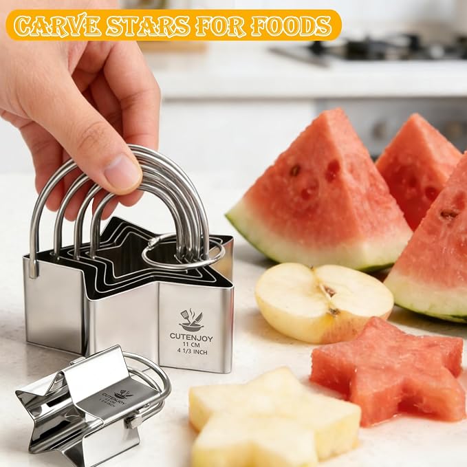 Star Cookie Cutters (5 Pieces/Set),Biscuit Cutter Set with Handle and Big Ring, Professional Baking Dough Cutter Tools for Cakes, Sandwiches, Donuts, Dumplings