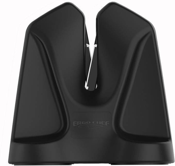 Ergo Chef Knife Sharpener FastEdge II with Auto Adjusting Spring Loaded Inserts Knife Sharpener & Hone 2 in 1 System Sharpens and Hones, Ergonomic and Anti-Slip Pads on bottom (Black)