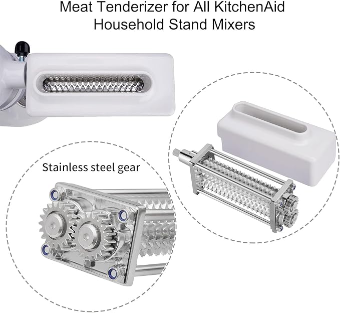 Meat Tenderizer Attachment for All KitchenAid Stand Mixers, Dishwasher Safe | Stainless Steel Rollers, Even Meat Tenderizing, Improved Marinade Absorption, Fits Boneless Meat up to 2 cm Thick