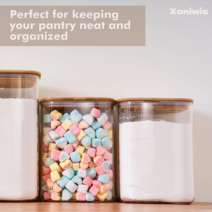 2-Pack 4.6Qt Large Glass Flour Sugar Storage Containers with Lids | Wide Mouth Design, With Measuring Cups, Minimalist Kitchen Organizer,Scandinavian Style Storage,Nordic Style Storage