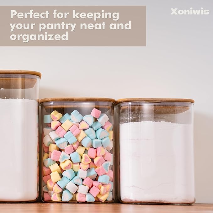 2-Pack 3.4Qt Large Glass Flour Sugar Storage Containers with Lids | Wide Mouth Design, With Measuring Cups, Minimalist Kitchen Organizer,Scandinavian Style Storage,Nordic Style Storage