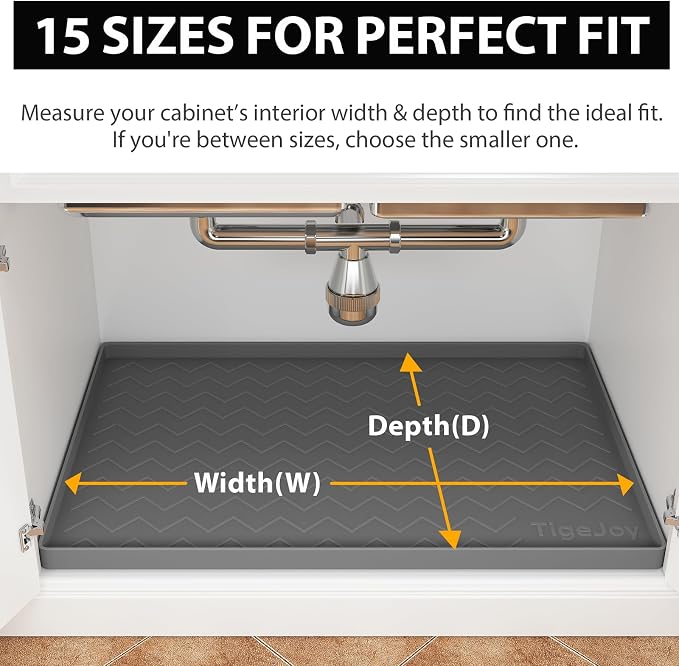 TigeJoy Under Sink Mats for Kitchen Waterproof 34" x 22", Cabinet Liner | Leak-Proof Silicone Mat Sink Protector, Kitchen Essentials Organizer and Storage,Boot or Shoe Tray, Pet Feeding Mat
