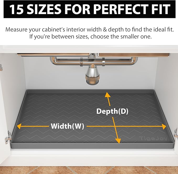 TigeJoy Under Sink Mats for Kitchen Waterproof 22" x 19", Cabinet Liner | Leak-Proof Silicone Mat Sink Protector, Kitchen Essentials Organizer and Storage,Boot or Shoe Tray, Pet Feeding Mat