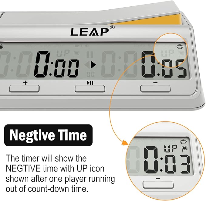 LEAP Chess Clock Digital Chess Timer Advanced for Board Game and Chess Timer with Large Screen Bonus & Delay Count Down up Alarm Milk Wihite