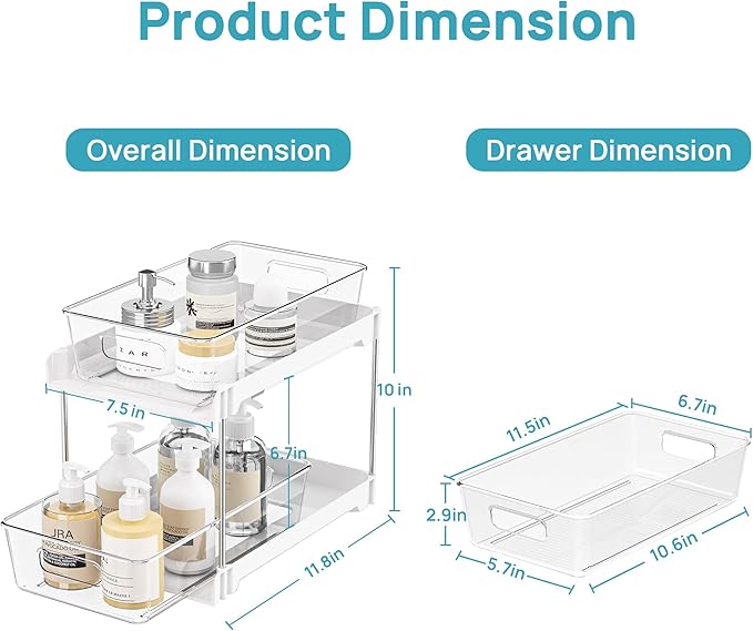 Vtopmart 4 Pack Pull Out Bathroom Under Sink Organizer (S-Standard, White) | Slide-out drawers, Multi-purpose storage, Clear visibility, Easy Set-up