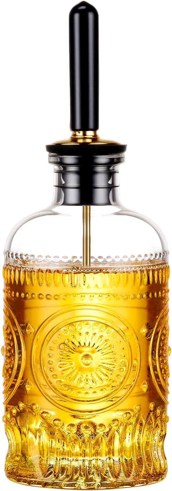 Baalaka Olive Oil Dispenser Bottle, 7 oz Glass Oil Bottle with Metal Spout | A small olive oil dispenser is an olive oil bottle, a glass oil dispenser for kitchen use and a vinegar dispenser for salads