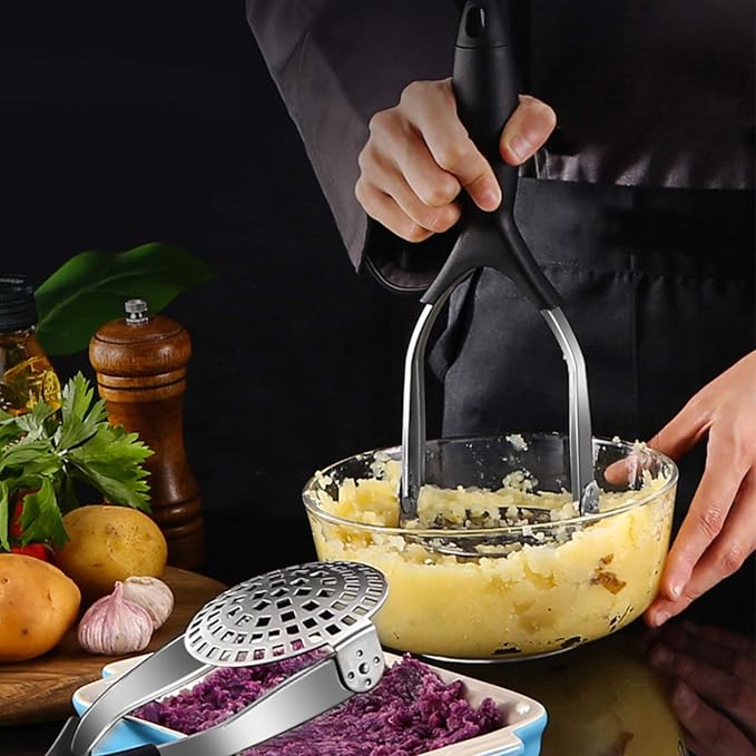 Dodolly Stainless Steel Potato Masher Heavy Duty, Hand Smasher Kitchen Tools for Beans, Vegetables, Avocado, Food and Friut