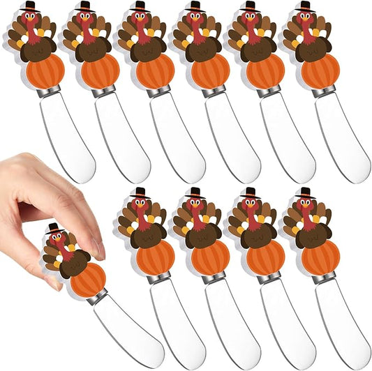 Sieral 10 Pcs Halloween Cheese and Butter Spreader Knives Cheese Spreader Butter Knives Multipurpose Halloween Decor with Hand Painted Wooden Handle Stainless Steel Blade