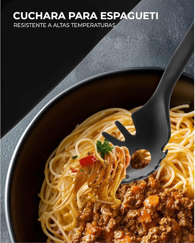 NINJA Nylon Pasta Server Spoon Fork with Heat-Resistant Silicone Handle, 11.5" inch | KWPASTAFRK
