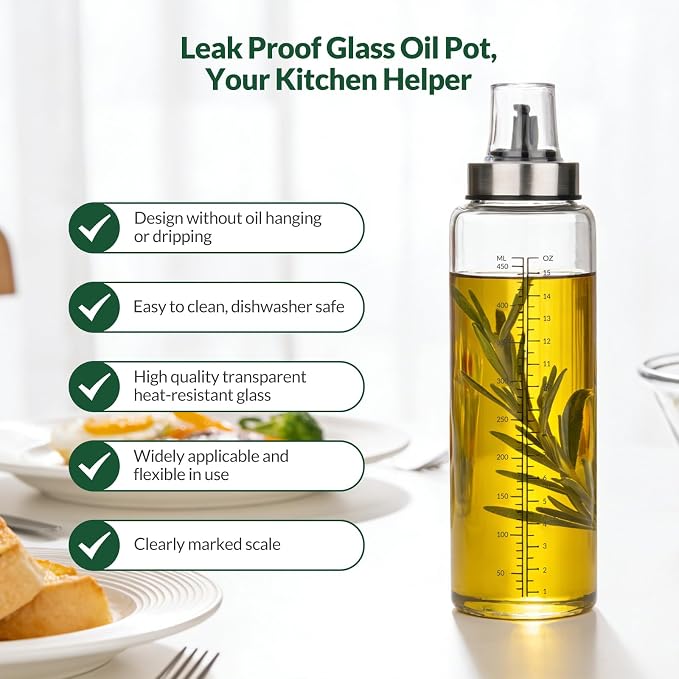 hotder Oil Bottles, Olive Oil Dispenser, Oil Dispenser Bottles, Oil Dispenser, Oil Dispenser Bottle for Kitchen, Glass Oil Bottle 500ml, Easy Refill & Cleaning Non-Drip Spout (500ML 2pcs)