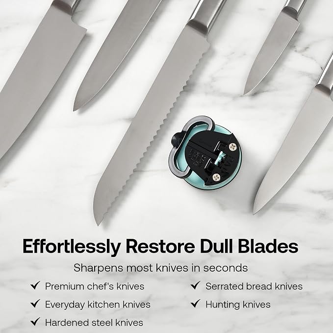 AnySharp – Editions – Hands Free Knife Sharpener - Easy to Use Sharpening Tool with PowerGrip Suction Base and 20-Degree Pre-Set Angle - for All Knives: Chef's, Serrated, and Hardened Steel - Daisy