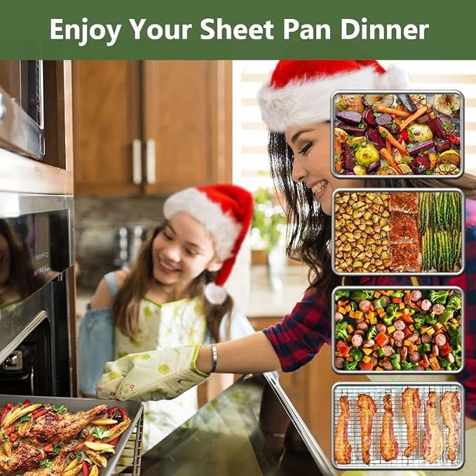 Baking Sheet with Cooling Wire Rack Set, Stainless Steel 2 Pans + 2 Racks | 16x12x1 Inches Baking Sheet Pan with Nonstick, Warp Resistant, Heavy Duty Design for Baking, Roasting, and Cooking
