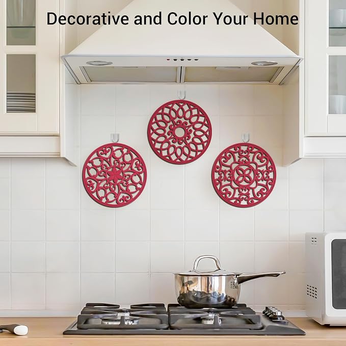 SMARTAKE 6 Set Silicone Trivet Mats for Hot Dishes, Heat Resistant Pots and Pans Holders, Non-Slip Flexible Hot Pads Coasters for Countertops Table, Modern Kitchen Decor Accessories (Red)