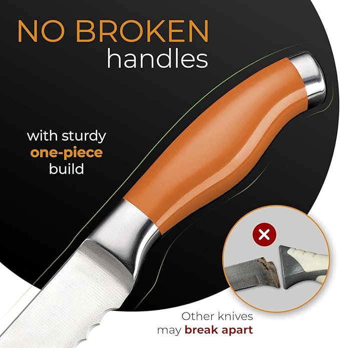 Orblue Serrated Bread Knife with 10-inch Upgraded Stainless Steel Razor Sharp Wavy Edge Width - Bread Cutter Ideal for Slicing Homemade Bagels and Cake (Tuscan Orange)