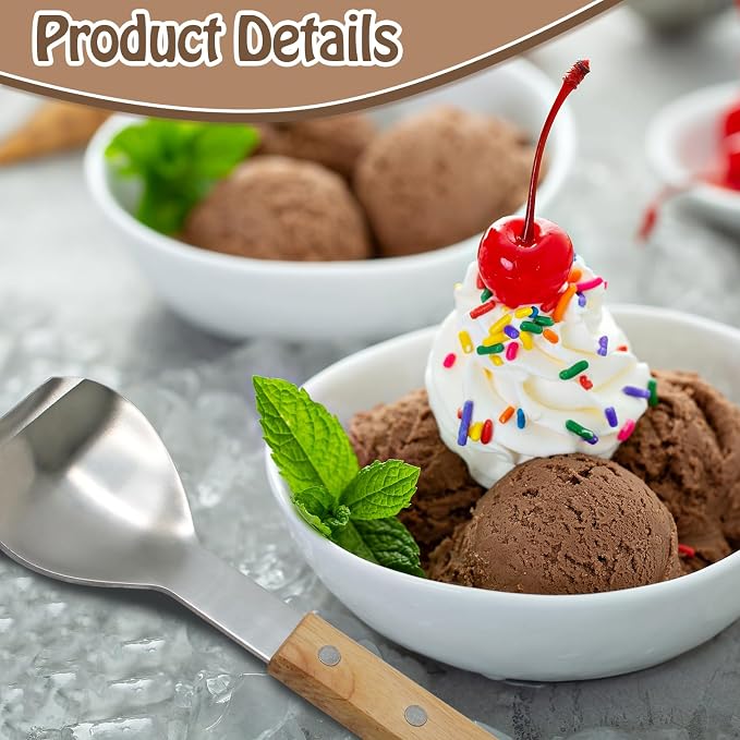 Ice Cream Metal Spade Heavy Duty Stainless Steel Dessert Shovel Wooden Handle Butter Cutter Kitchen Utensil (Round Shovel)