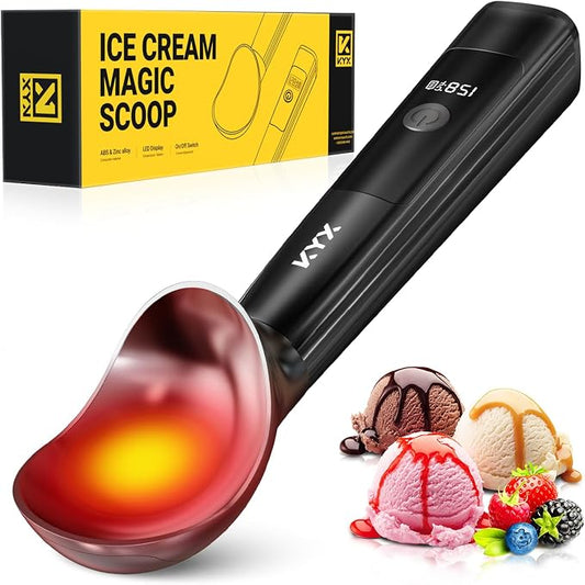 KYX Heated Ice Cream Scoop Rechargeable, Electric Ice Cream Scoop with 3-Level Heat 95-158°F, LED Display, IPX6 Waterproof, 3200mAh Battery, Easy Scoop for Hard Ice Cream, Gelato & Frozen Desserts