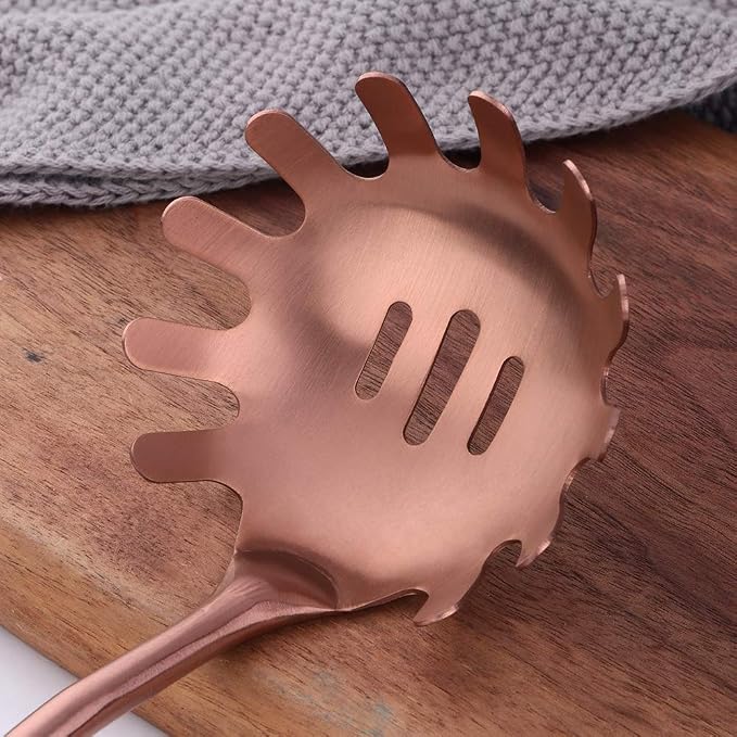 Stainless Steel Pasta Spoon Server,Kitchen Pasta Server, Ergonomic Handle & Heat Resistant Design - Kitchen Spaghetti Server Fork For Noodles, Pasta, More (rose gold)