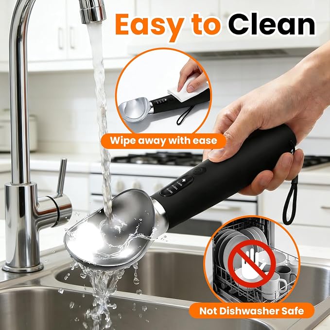Electric Ice Cream Scoop, Heated Ice Cream Scoop Rechargeable with 3-Level Heat 120-160℉, LED Display, IP67, 2600mAh Battery, For Hardened Ice Cream, Gelato, Shop & Home Use