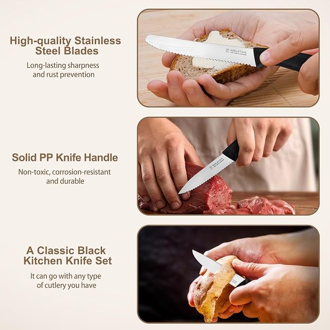 Paring Knife Set 6PCS, Ultra Sharp Kitchen Knife, Cutting & Peeling Knives, Kitchen Knives for Home Essentials, PP Plastic Handle-Black