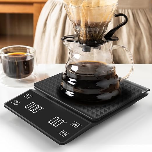 NKOVE Coffee Scale with Timer, 0.1g High Precision Espresso Scale 3kg | Digital Coffee Weight Scale with Tare Function, LED Display, Battery Powered, for Pour Over Coffee and Espresso Machine