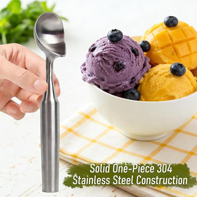 Heavy-Duty 304 Stainless Steel Ice Cream Scoop, 4.5 oz, Durable, Corrosion-Resistant & Dishwasher Safe with Ergonomic Grip for Perfect Scooping, Solid Design, Siliver