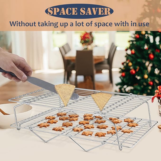 E-far 5-Tier Cooling Rack, 15”x10.1" Stainless Steel Stackable Wire Cooling Rack for Baking Cooking, Folding Leg & Non-toxic, Oven Safe & Dishwasher Safe