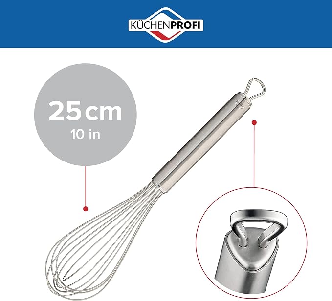 Küchenprofi Stainless Steel Handle for Eggs, Batter, and Dough, Metal Whisk for Kitchen Use, Silver, 10 Inches