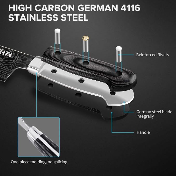 MOSFiATA Chef Knife 10 Inch Super Sharp Professional Kitchen Knife with Finger Guard in Gift Box, German High Carbon Stainless Steel EN.4116 Cooking Knife with Micarta Handle