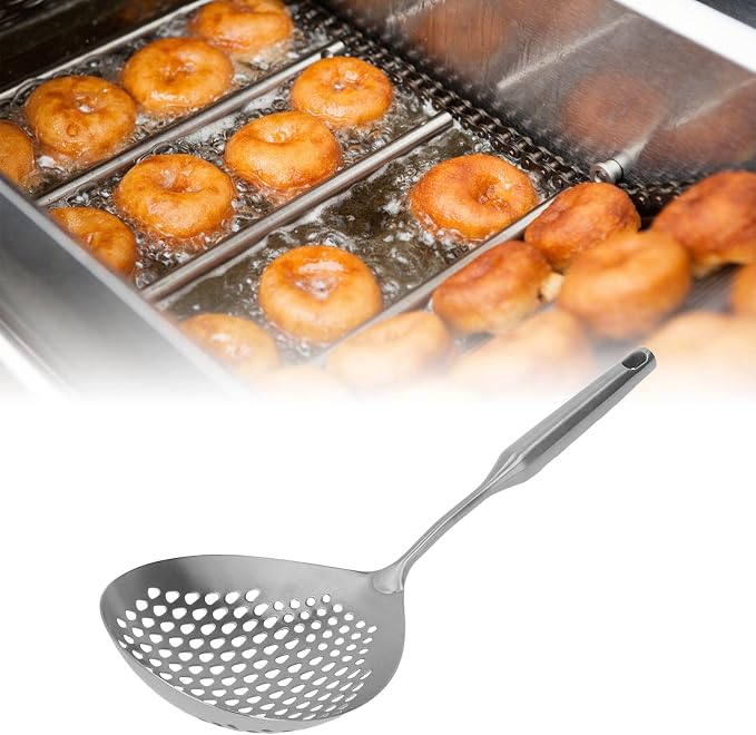 Skimmer Ladle, 304 Stainless Steel Slotted Spoon, Long Handle, Large Capacity, 15.7x5.7 Inch, Silver