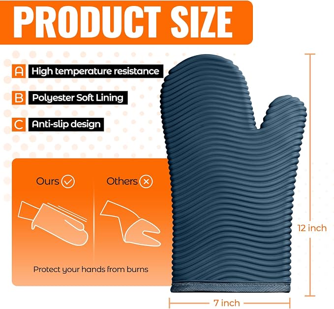 YUTAT Silicone Oven Mitts,Heat Resistant 2PCS Oven Mitts with Soft Polyester Filling,Kitchen Potholder Set - Perfect for BBQ, Baking and Cooking,Agave
