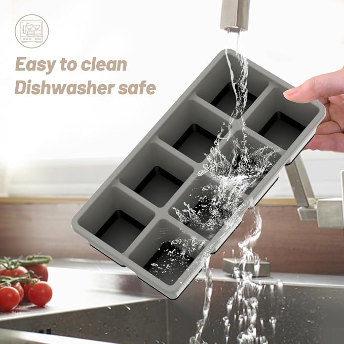 VEHHE Ice Trays for Freezer with Lid, Reusable BPA Free Silicone Ice Cube Tray, Stackable Ice Cube Mold （Black-gray）