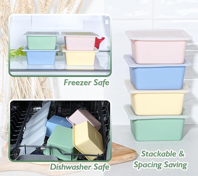 Webake 2-Cup Silicone Freezer Trays with Lids (4-Pack), Individual Portion Control Containers for Soup & Meal Prep – Easy-Release Single-Serving Molds for Lasagna, Leftovers, and Sauces