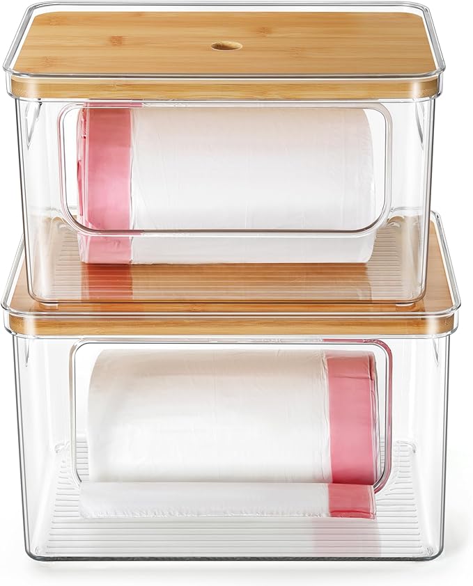 Hudgan Trash Bag Dispenser Under Sink, 2 in 1 Garbage Bag Holder Dishwasher Pods Organizer for Kitchen Pantry Laundry Room