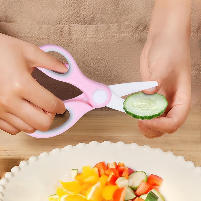 Ceramic Baby Food Scissors - Portable Shears - Healthy Food Cutter with Dust Cover and Storage Case - Cuts Meat, Chicken, Vegetables, Fruits (2-Pack) (Pink - 2 pack)