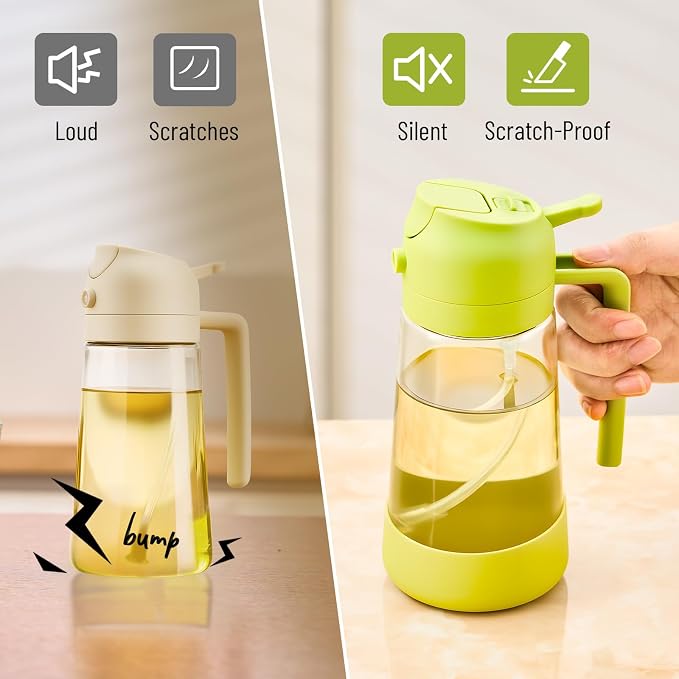 PARACITY Oil Sprayer for Cooking, 2-in-1 Olive Oil Dispenser, 16 oz, 2 Pack | Glass bottle sprays fine mist or pours a stream; silicone bottom stays steady for air fryer, BBQ, salads, baking and cooking