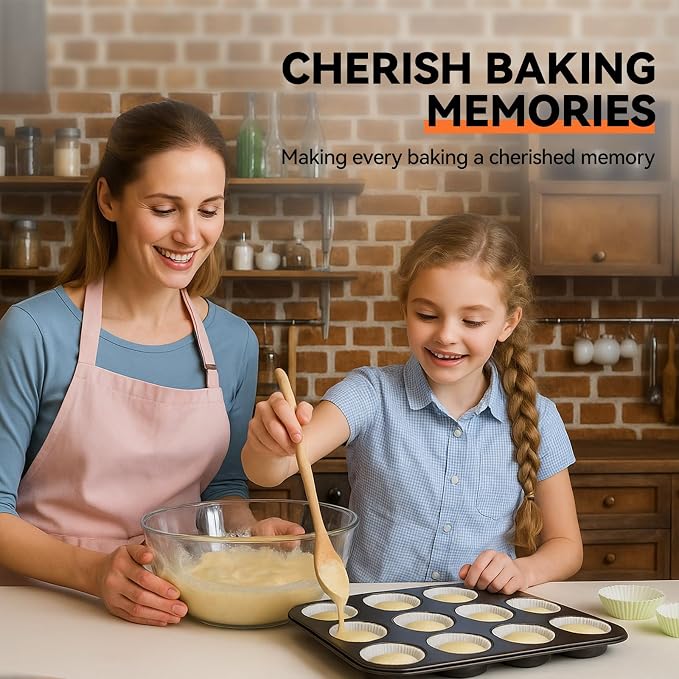 Yoehka 2 Pack Muffin Pan for Baking, Non-stick Cupcake Pan Set, Black | Standard 12-Cups Muffin Tin for Baking Cupcakes, Carbon Steel Baking Supplies
