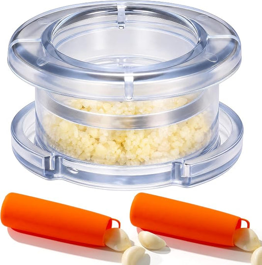 Li&Zhao Effortless Twist-to-Mince Garlic Crusher-Manual Garlic Twister Quick Rotary Action for Garlic Ginger Chili, Includes 2 Silicone Peelers, Easy Use Dishwasher Safe (Transparent)
