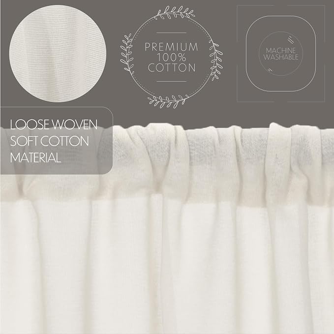 VHC Brands Tobacco Cloth Fringed Farmhouse Decor Kitchen Swag Prairie Panels Door Window Tier Set Curtains for Kitchen Bedroom Bathroom Living Room Dining (Antique White, Classic Swag Set)