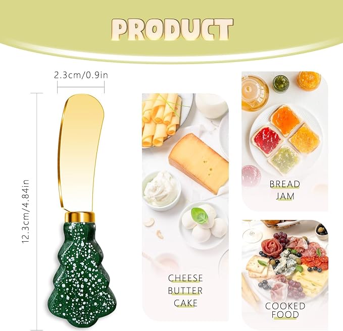 Christmas Tree Spreader Knife Set, Gold Stainless Steel Butter Knives, Holiday Serving Utensils for Cheese Jam, Gift for Home Bakers, 4-Piece