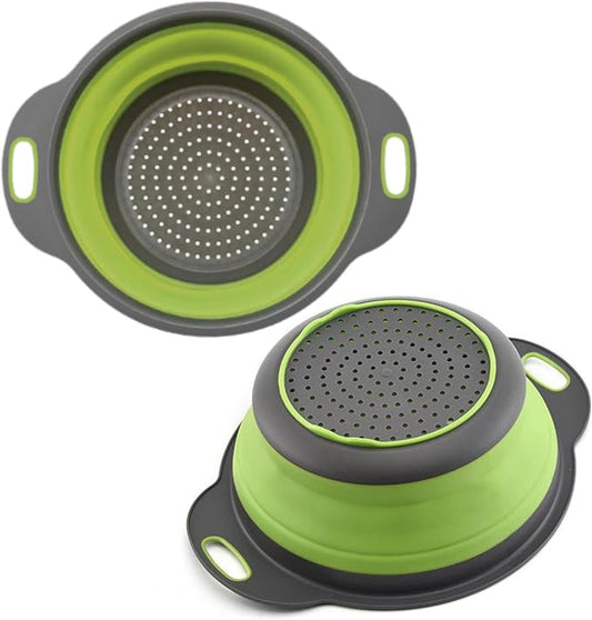 Small Collapsible Colander with Plastic Handles Round Silicone Kitchen Strainers Foldable Kitchen Strainer Perfect for Draining Pasta Vegetable and Fruit Green