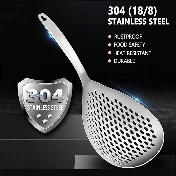 KAYCROWN Skimmer Slotted Spoon, 2 Pack Stainless Steel Pasta Spider Strainer Skimmer Ladle Spoon for Frying and Cooking, Frying Strainer, Kitchen Cooking Colander