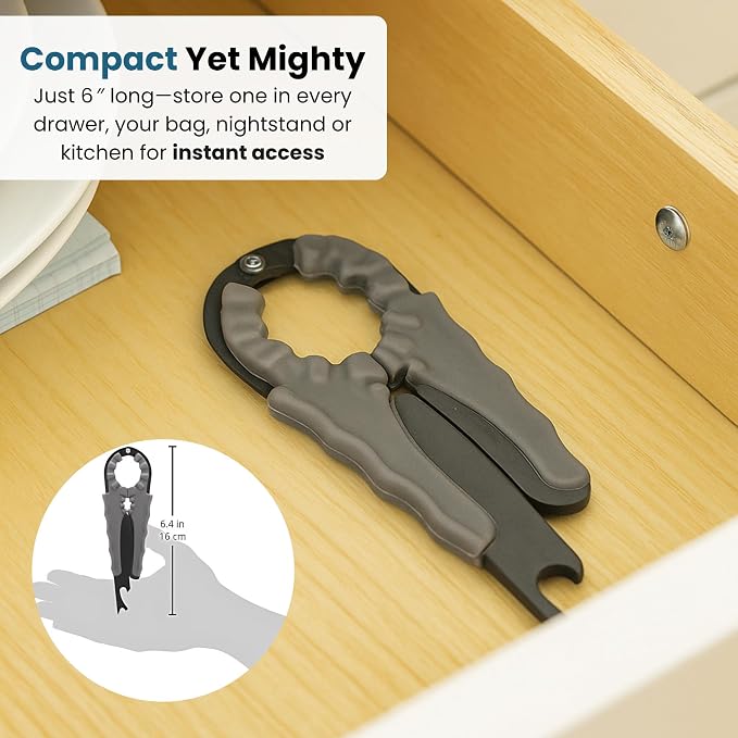 Jokari Multi Bottle Opener for Jars Bottles and Cans 3 in 1 Easy Grip Lid | Weak Hands Twist Caps Pull Tabs, Small Lids Arthritis Aid Manual Kitchen, Open Jars, Bottles, and Cans with