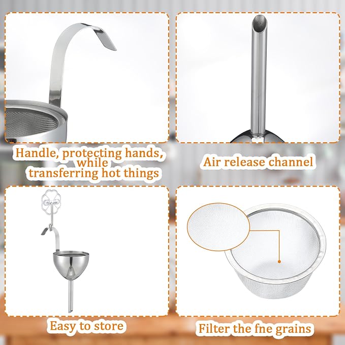 2 Sets Stainless Steel Funnel with Strainer 3 Inch Mouth Diameter Wine Filter Strainer for Filling Bottles, Oils, Juice, Wine, Coffee, Milk