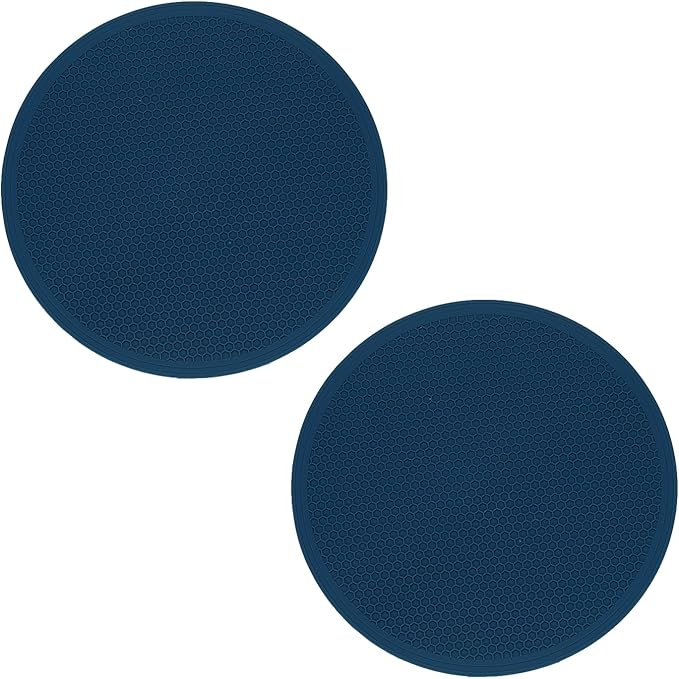 uxcell 2pcs Silicone Trivet Mats 9.8" Dia Round Non-Slip Silicone Pot Holders for Hot Pots and Pans, Heat Resistant Hot Pads for Kitchen Hot Dishes Table Countertops, Dark Blue