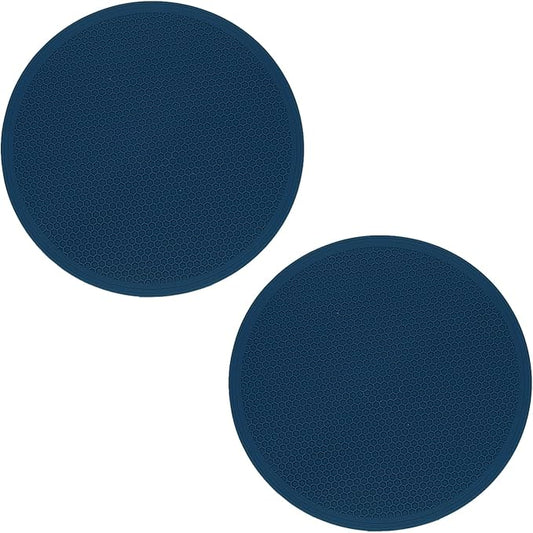 uxcell 2pcs Silicone Trivet Mats 9.8" Dia Round Non-Slip Silicone Pot Holders for Hot Pots and Pans, Heat Resistant Hot Pads for Kitchen Hot Dishes Table Countertops, Dark Blue