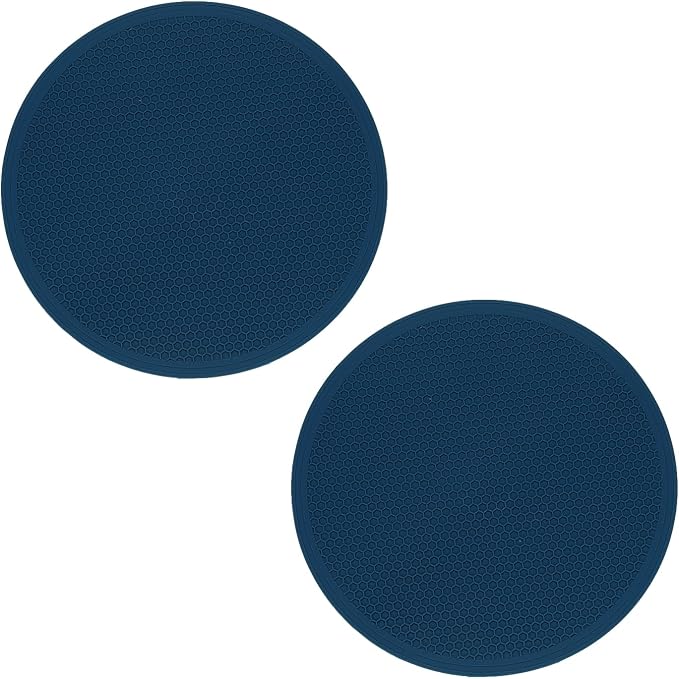 uxcell 2pcs Silicone Trivet Mats 7.9" Dia Round Non-Slip Silicone Pot Holders for Hot Pots and Pans, Heat Resistant Hot Pads for Kitchen Hot Dishes Table Countertops, Dark Blue
