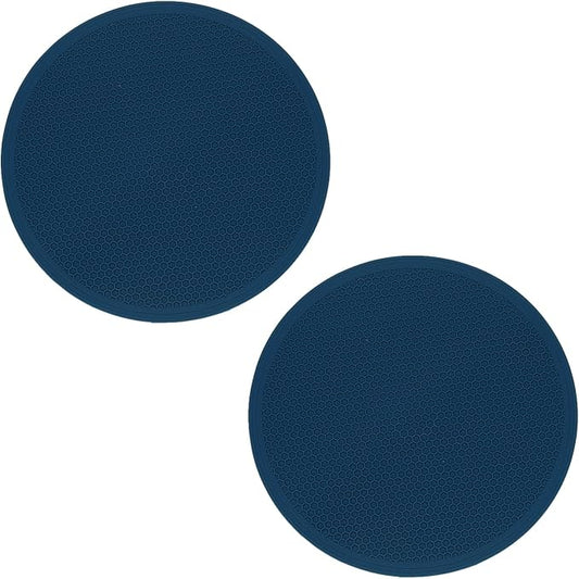 uxcell 2pcs Silicone Trivet Mats 7.9" Dia Round Non-Slip Silicone Pot Holders for Hot Pots and Pans, Heat Resistant Hot Pads for Kitchen Hot Dishes Table Countertops, Dark Blue