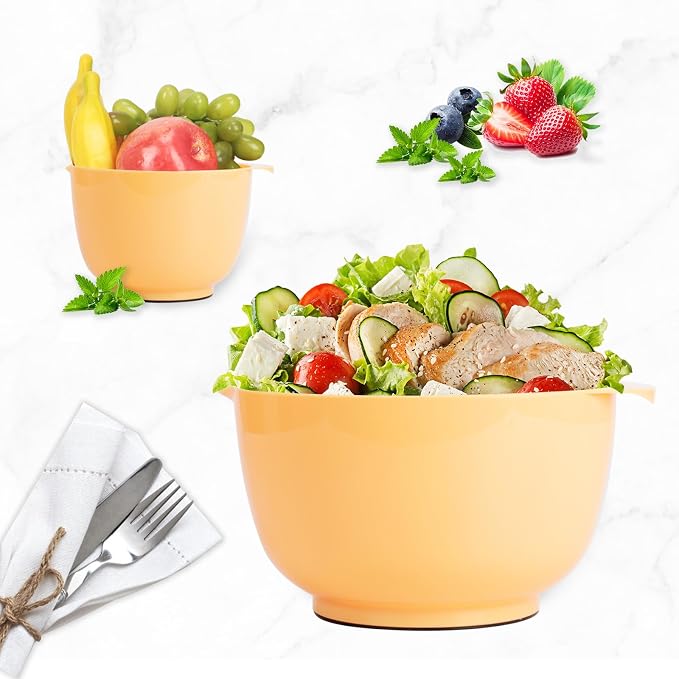 BoxedHome Classic Mixing Bowls Set of 4, BPA Free Plastic, Microwave Safe | 4.5, 3.5, 2.5 and 1.7 QT, Non-slip Base Large Non-toxic Nesting Bowl with Pour Spout, Dishwasher Safe, for Prep, Cooking