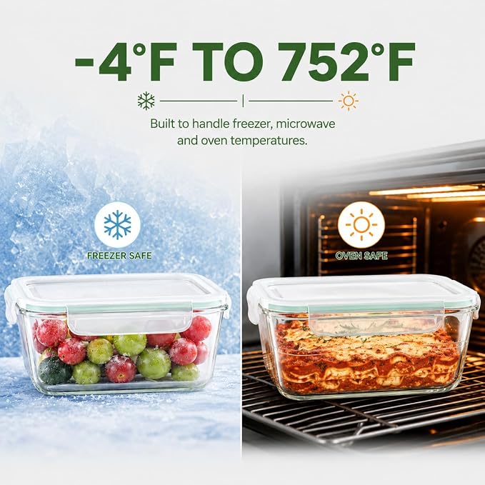2 Pack Large Glass Storage Containers with Lids 85oz/10.5cup Big Airtight Glass Food Storage Containers for Rotisserie Chicken Watermelon Meal Prep, BPA Free, Freezer Dishwasher Oven Safe