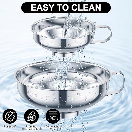 6 Piece Stainless Steel Canning Funnel Set with Strainers, Wide Mouth Mason Jar Funnels Family Pack, Metal Funnels for Filling Bottles, Canning Supplies for Preserving